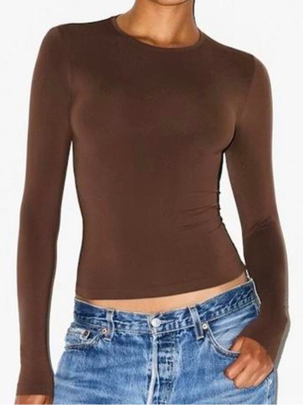 SKIMS Soft Smoothing Seamless Long-Sleeve Crewneck New Cocoa
